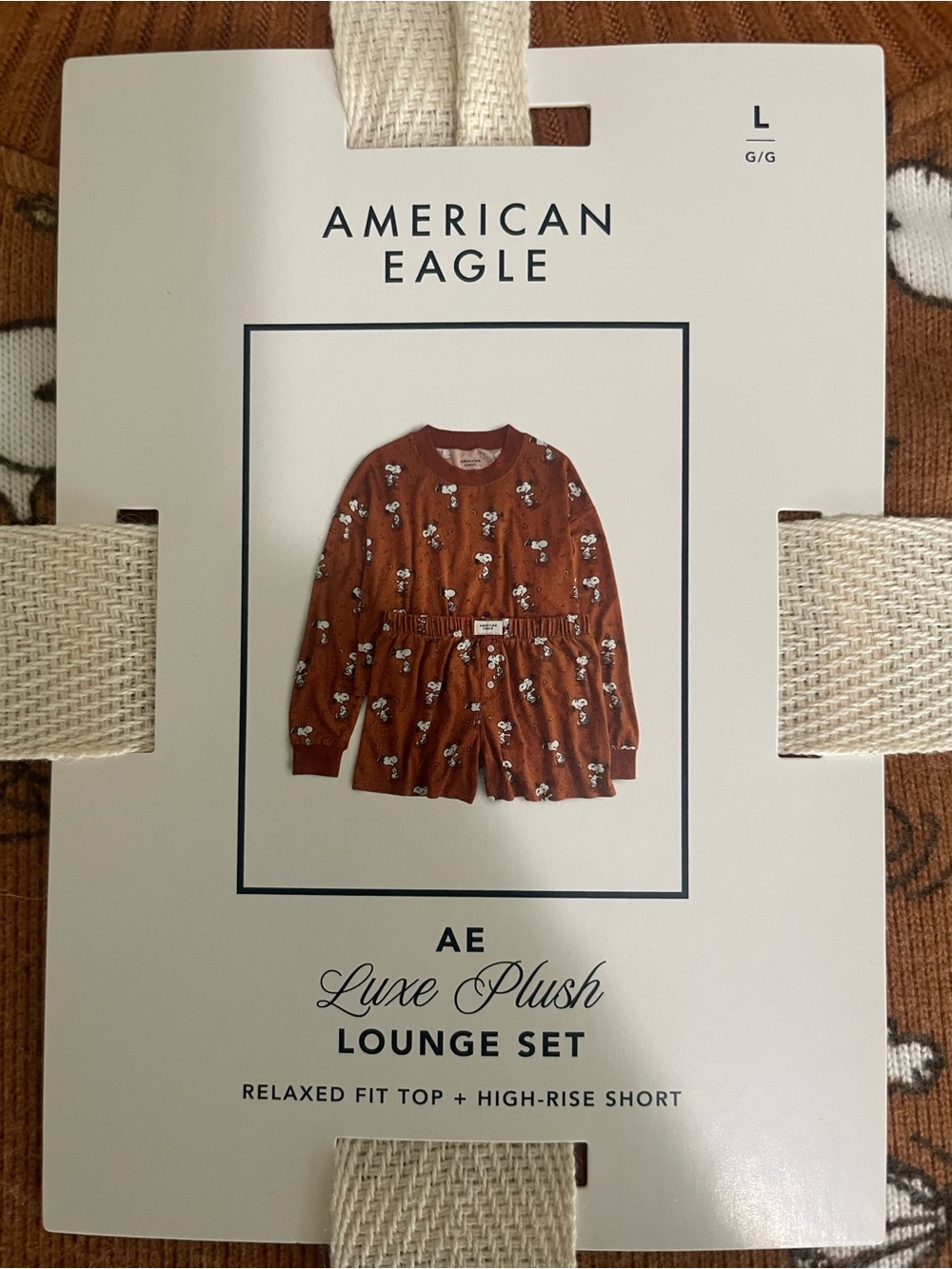 American Eagle Outfitters Rust Snoopy Print Plush Loungewear Set - Picture 3 of 3